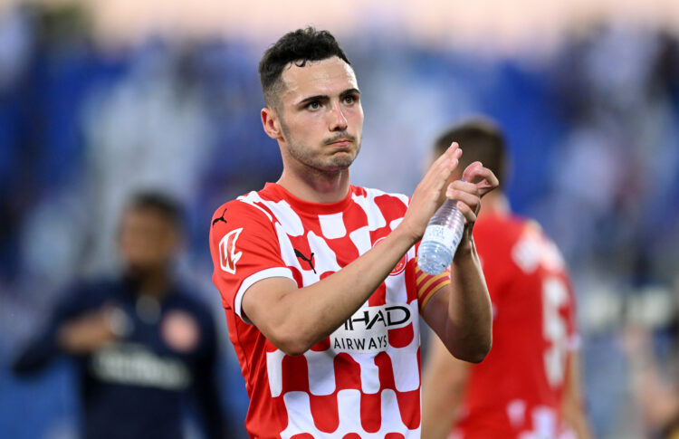 LEGANES, SPAIN - APRIL 24: Arnau Martinez of Girona FC applauds the traveling fans following the LaLiga match between CD Leganes and Girona FC at E...