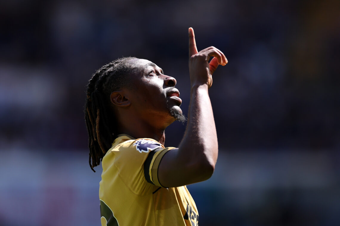 LONDON, ENGLAND - AUGUST 17: Eberechi Eze of Crystal Palace celebrates scoring his sides goal which is later disallowed following a VAR review duri...