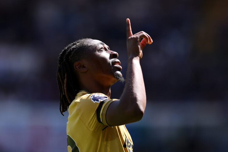 LONDON, ENGLAND - AUGUST 17: Eberechi Eze of Crystal Palace celebrates scoring his sides goal which is later disallowed following a VAR review duri...