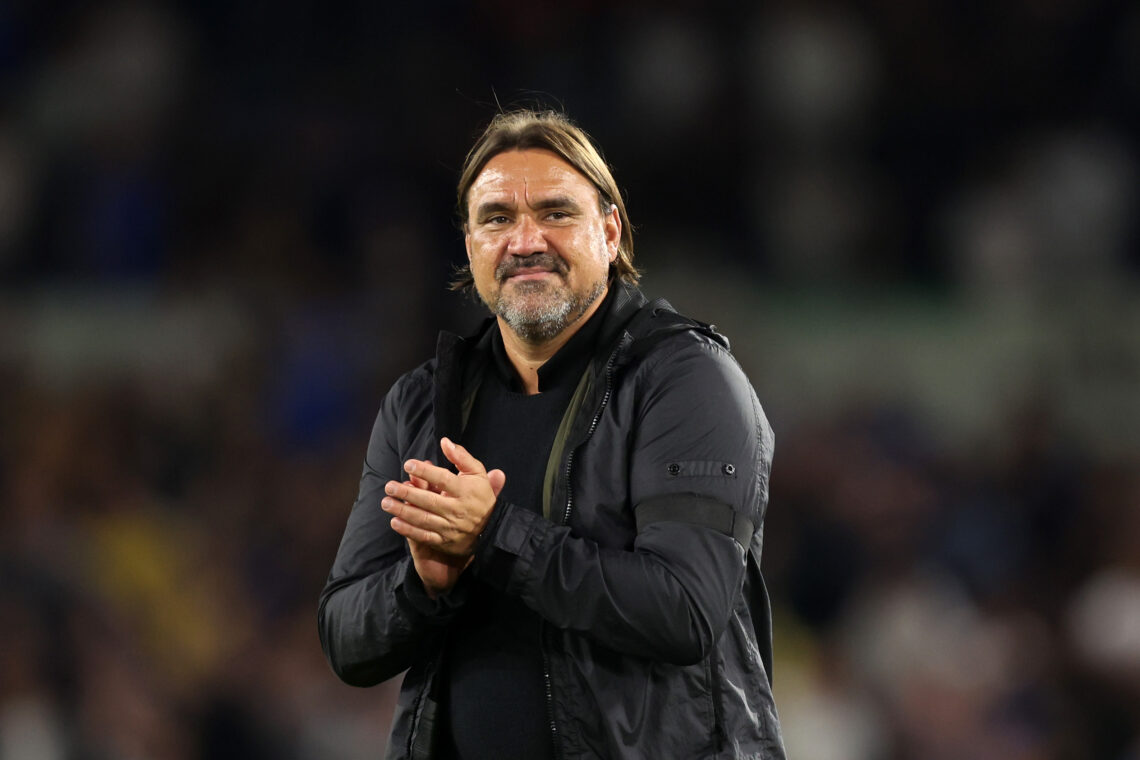 LEEDS, ENGLAND - AUGUST 18: Daniel Farke, Manager of Leeds United applauds the fans following the Premier League match between Leeds United and Eve...