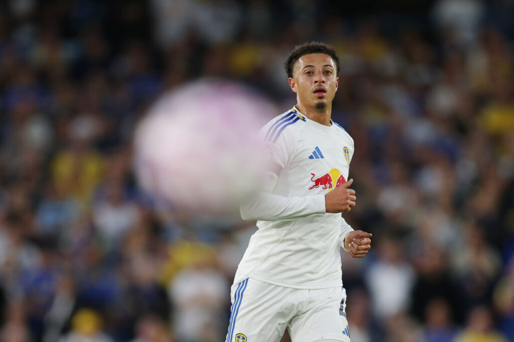 LEEDS, ENGLAND - AUGUST 18: Ethan Ampadu of Leeds United during the Premier League match between Leeds United and Everton at Elland Road on August 18, 2025 in Leeds, England. (Photo by Michael Regan/Getty Images)