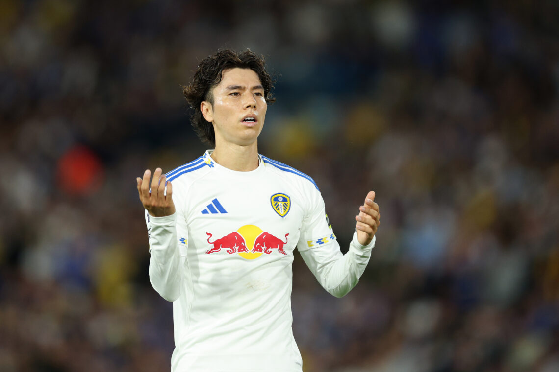 LEEDS, ENGLAND - AUGUST 18: Ao Tanaka of Leeds United in action during the Premier League match between Leeds United and Everton at Elland Road on ...