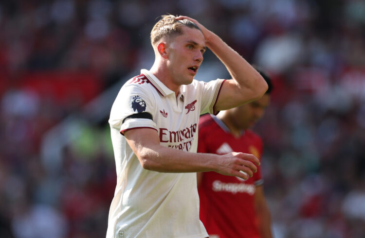 MANCHESTER, ENGLAND - AUGUST 17: Viktor Gyokeres of Arsenal reacts during the Premier League match between Manchester United and Arsenal at Old Tra...