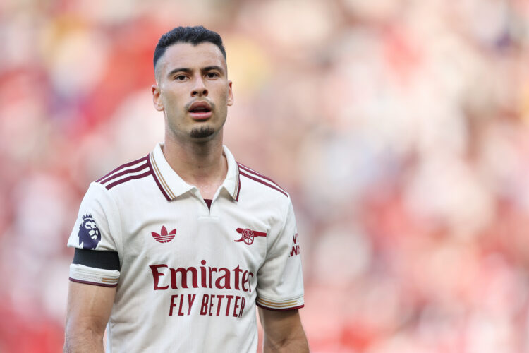 MANCHESTER, ENGLAND - AUGUST 17: Gabriel Martinelli of Arsenal during the Premier League match between Manchester United and Arsenal at Old Traffor...