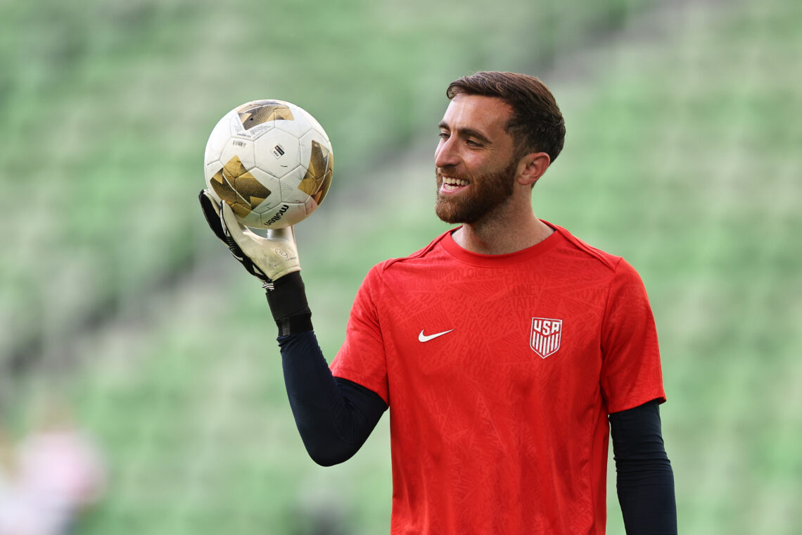 AUSTIN, TEXAS - JUNE 19: Goalkeeper Matt Turner #1 of United States warms ups prior to the Group Stage - Group D match between Saudi Arabia and Uni...