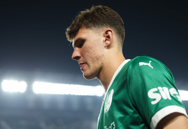PHILADELPHIA, PENNSYLVANIA - JULY 04: Luiz Benedetti #43 of Palmeiras walks off the pitch following the FIFA Club World Cup 2025 quarter final matc...