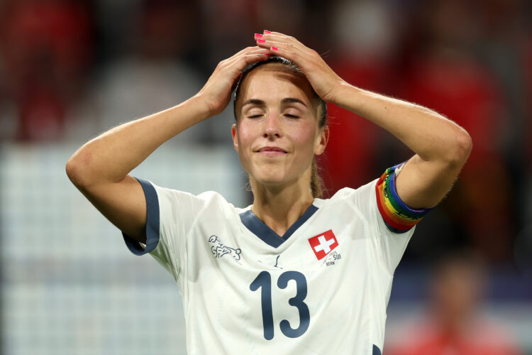BERN, SWITZERLAND - JULY 18: Lia Waelti of Switzerland reacts following her team's defeat and elimination at the end of the UEFA Women's EURO 2025 ...