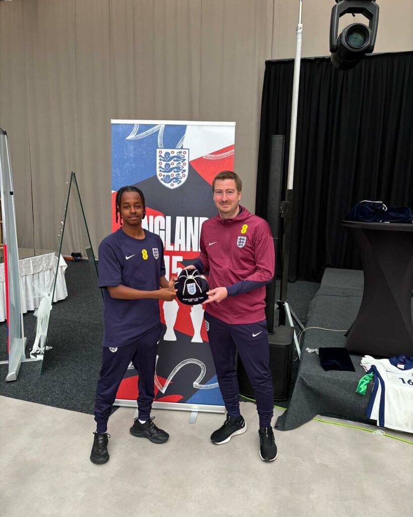 Yabsera Meron receiving an England u15 cap (Photo via Meron on Instagram)
