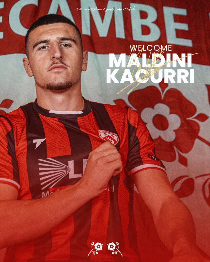 Maldini Kacurri with Morecambe FC (Photo via Morecambe on Instagram)
