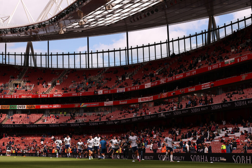 New Arsenal board member in charge of Emirates Stadium expansion 2 Morgan Gibbs-White of Nottingham Forest warms up with teammates prior to the Premier League match between Arsenal and Nottingham Forest at Emirates...