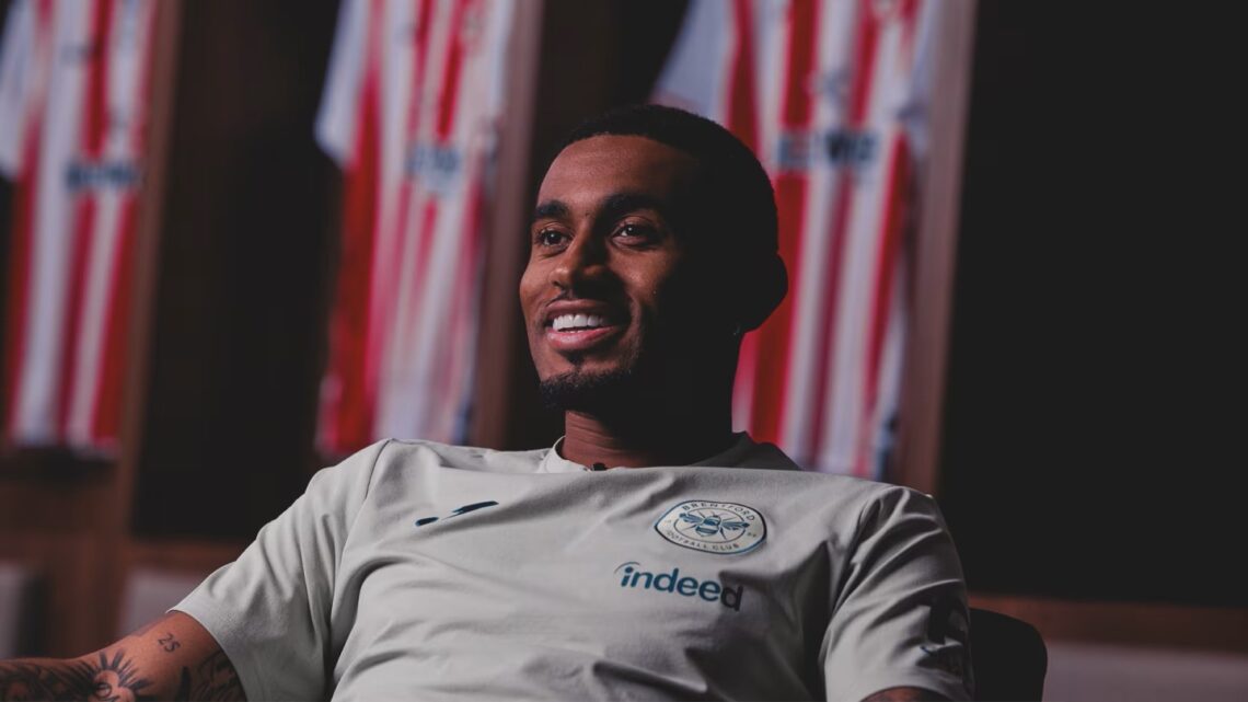 Reiss Nelson after signing for Brentford FC on loan (Photo via BrentfordFC.com)