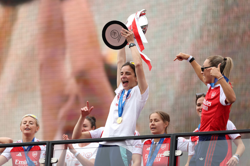 Arsenal Women's Champions League dates confirmed 4 LONDON, ENGLAND - MAY 26: Renee Slegers, Manager of Arsenal, lifts the UEFA Women's Champions League trophy at Emirates Stadium on May 26, 2025 in London, England. Arsenal defeated Barcelona in the UEFA Women's Champions League Final in Lisbon on May 24. (Photo by Harry Murphy/Getty Images)