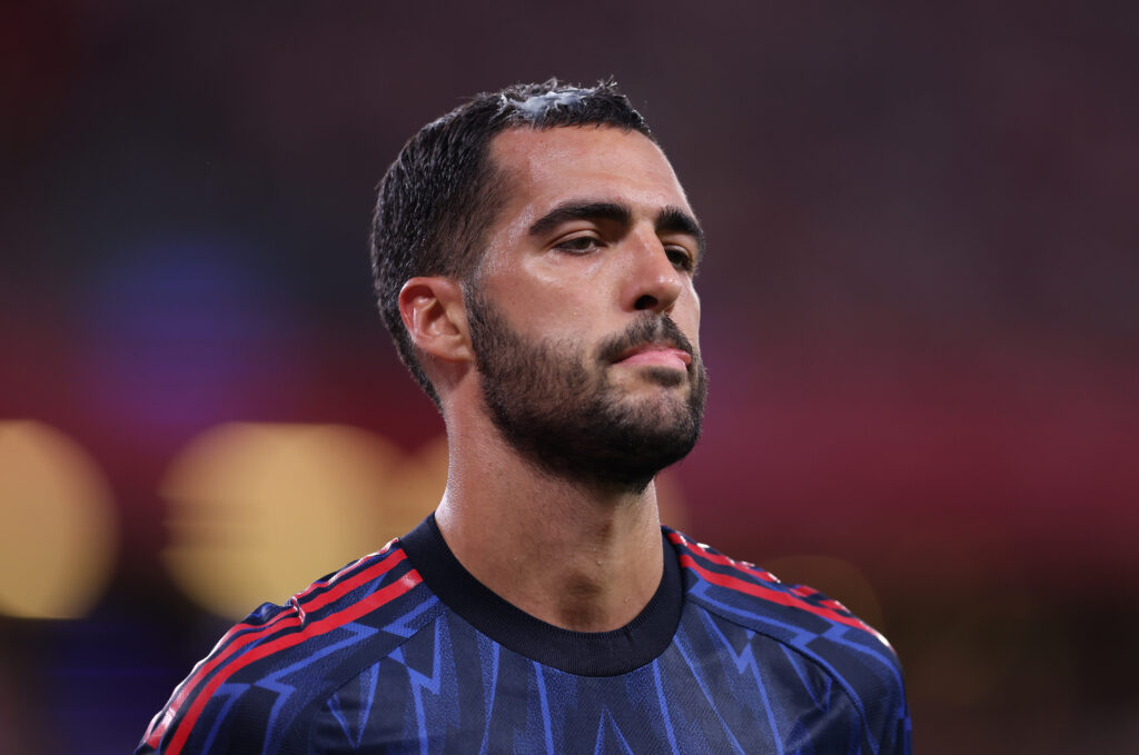 BILBAO, SPAIN - SEPTEMBER 16: Mikel Merino of Arsenal looks on during the UEFA Champions League 2025/26 League Phase MD1 match between Athletic Club and Arsenal FC at Estadio de San Mames on September 16, 2025 in Bilbao, Spain. (Photo by Ion Alcoba Beitia/Getty Images)