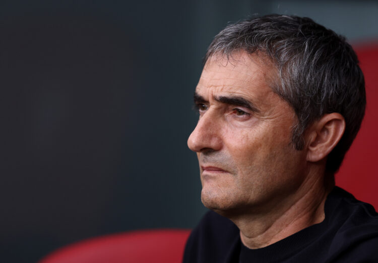 BILBAO, SPAIN - AUGUST 17: Ernesto Valverde, Head Coach of Athletic Club, looks on prior to the LaLiga EA Sports match between Athletic Club and Se...