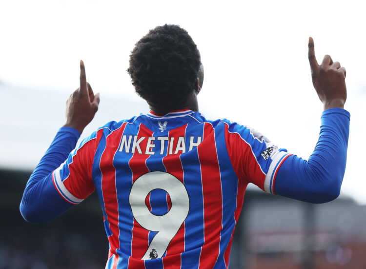 LONDON, ENGLAND - SEPTEMBER 27: Eddie Nketiah of Crystal Palace celebrates scoring his team's second goal during the Premier League match between C...