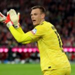 MUNICH, GERMANY: Karl Hein, keeper of Werder Bremen reacts during the Bundesliga match between FC Bayern München and SV Werder Bremen at Allianz Arena on September 26, 2025. (Photo by Alexander Hassenstein/Getty Images)