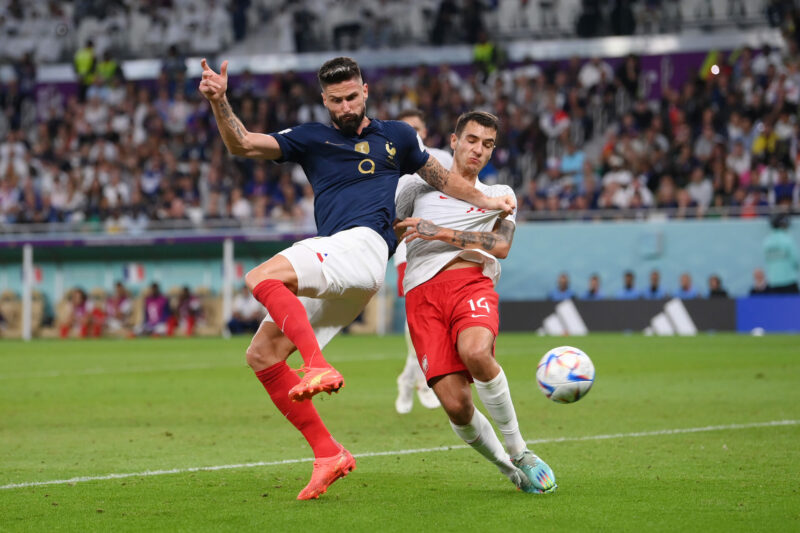 Arsenal man made 'right choice' to leave says former coach 3 DOHA, QATAR - DECEMBER 04: Olivier Giroud of France battles for possession with Jakub Kiwior of Poland during the FIFA World Cup Qatar 2022 Round of 16 match between France and Poland at Al Thumama Stadium on December 04, 2022 in Doha, Qatar. (Photo by Laurence Griffiths/Getty Images)