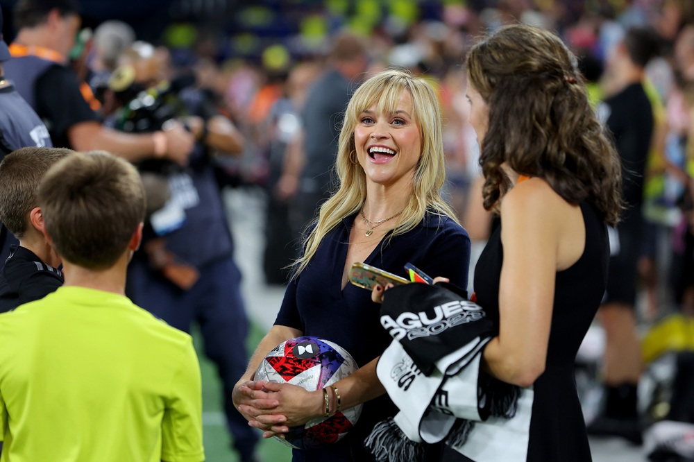 NASHVILLE, TENNESSEE: Actress Reese Witherspoon attends the Leagues Cup 2023 final match between Inter Miami CF and Nashville SC at GEODIS Park on August 19, 2023. (Photo by Kevin C. Cox/Getty Images)