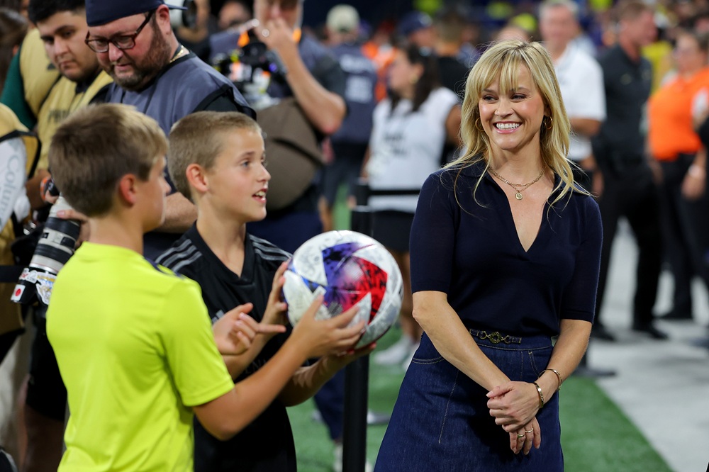 NASHVILLE, TENNESSEE: Actress Reese Witherspoon attends the Leagues Cup 2023 final match between Inter Miami CF and Nashville SC at GEODIS Park on August 19, 2023. (Photo by Kevin C. Cox/Getty Images)