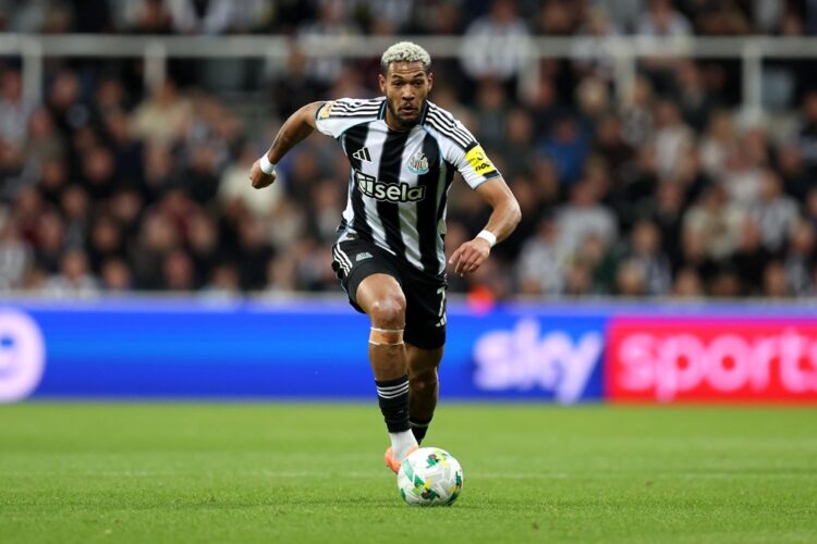 NEWCASTLE UPON TYNE, ENGLAND: Joelinton of Newcastle United runs with the ball during the Carabao Cup Third Round match between Newcastle United an...