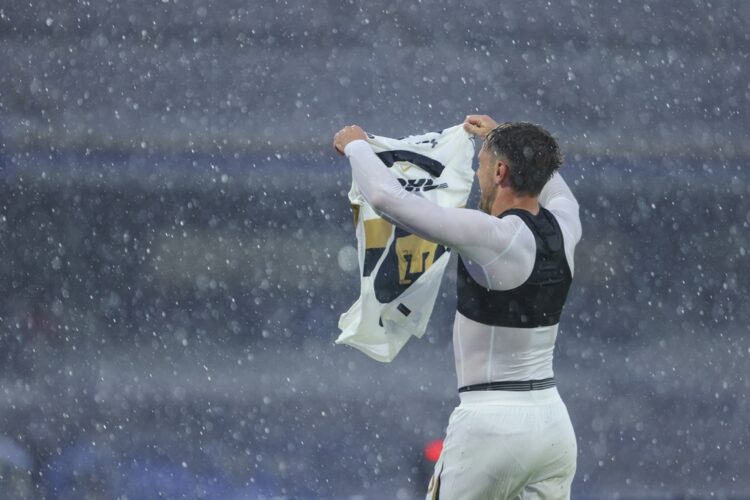 MEXICO CITY, MEXICO: Aaron Ramsey of Pumas celebrates after scoring the team's first goal during the 7th round match between Pumas UNAM and Atlas a...