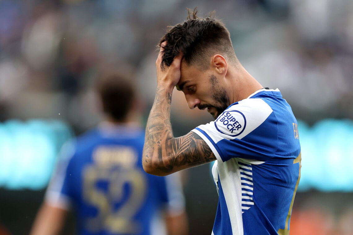 EAST RUTHERFORD, NEW JERSEY - JUNE 15: Fabio Vieira #10 of FC Porto reacts after a missed shot during the FIFA Club World Cup 2025 group A match be...