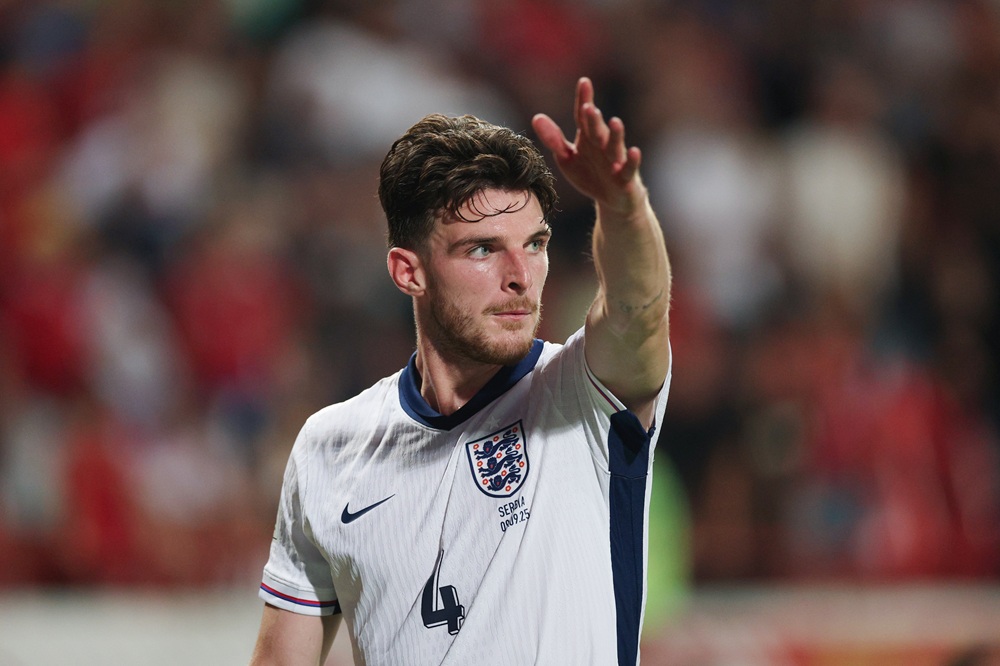 Tuchel praises Madueke as Arsenal duo lead England to victory again 3 BELGRADE, SERBIA: Declan Rice of England looks on during the FIFA World Cup 2026 qualifier match between Serbia and England at Rajko Mitic Stadium on September 09, 2025. (Photo by Michael Regan/Getty Images)