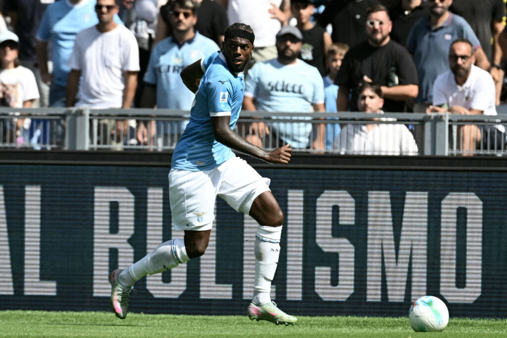 ROME, ITALY - SEPTEMBER 21: Nuno Tavares of SS Lazio in action during the Serie A match between SS Lazio and AS Roma at Stadio Olimpico on September 21, 2025 in Rome, Italy. (Photo by Marco Rosi - SS Lazio/Getty Images)