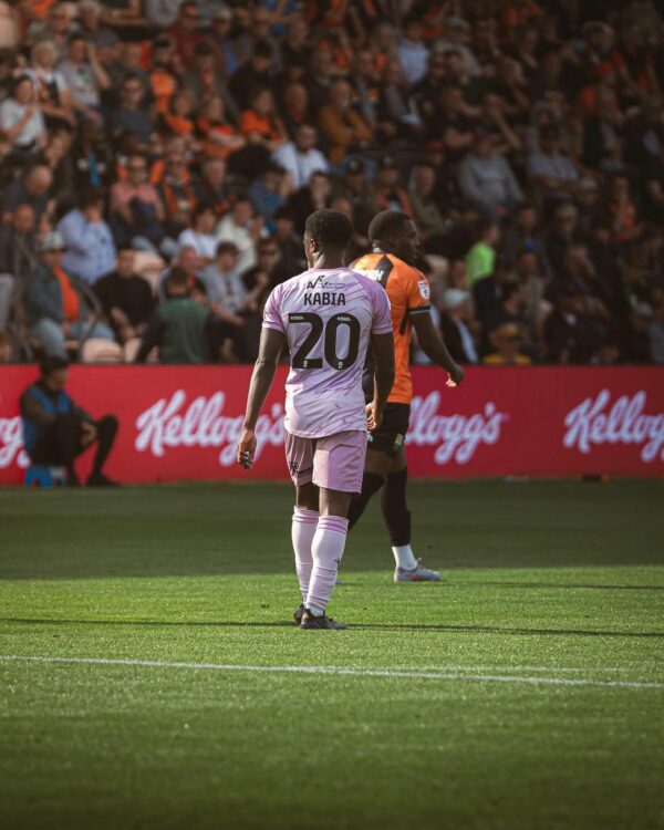 Ismeal Kabia playing for Shrewsbury Town (Photo via Kabia on Instagram)