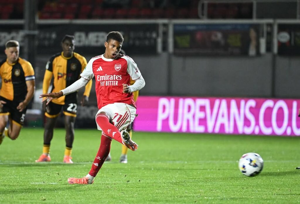 Andre Harriman-Annous scores a goal for the Arsenal u21s (Photo via Harriman-Annous on Instagram)