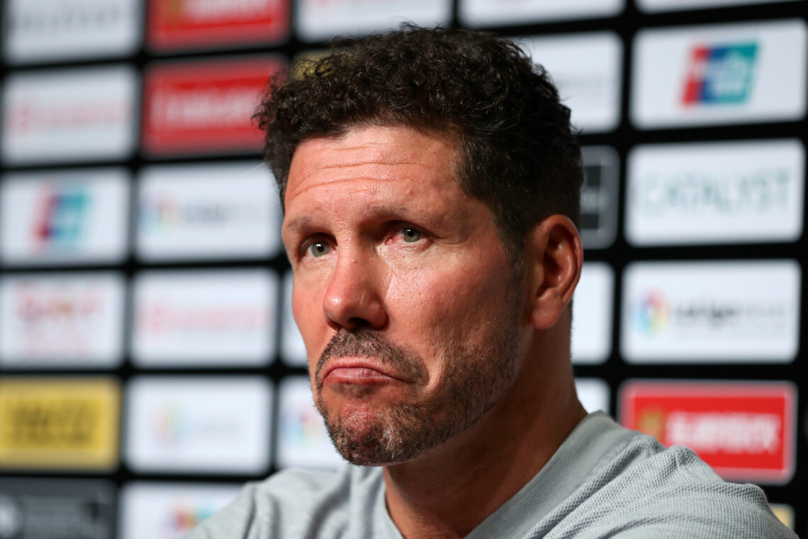 Club fined after fans' racism v Arsenal 1 Diego Simeone manager of Atletico Madrid attends a press conference following the International Champions Cup 2018 match between Club Atletico de M...