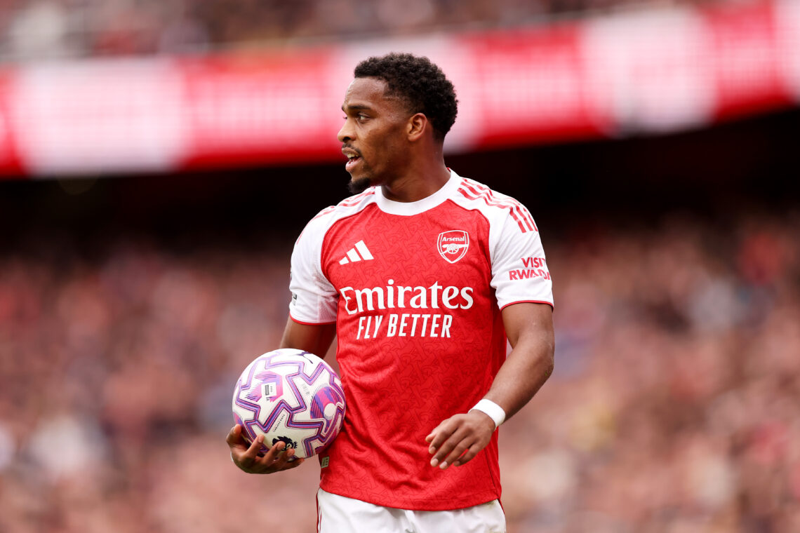 Arsenal 24yo nominated for Premier League Player of the Month 1 Jurrien Timber of Arsenal FC prepares to throw the ball in during the Premier League match between Arsenal and Nottingham Forest at Emirates Stadiu...