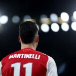 LONDON, ENGLAND - OCTOBER 21: Gabriel Martinelli of Arsenal during the UEFA Champions League 2025/26 League Phase MD3 match between Arsenal FC and Atletico de Madrid at Arsenal Stadium on October 21, 2025 in London, England. (Photo by Alex Pantling/Getty Images)
