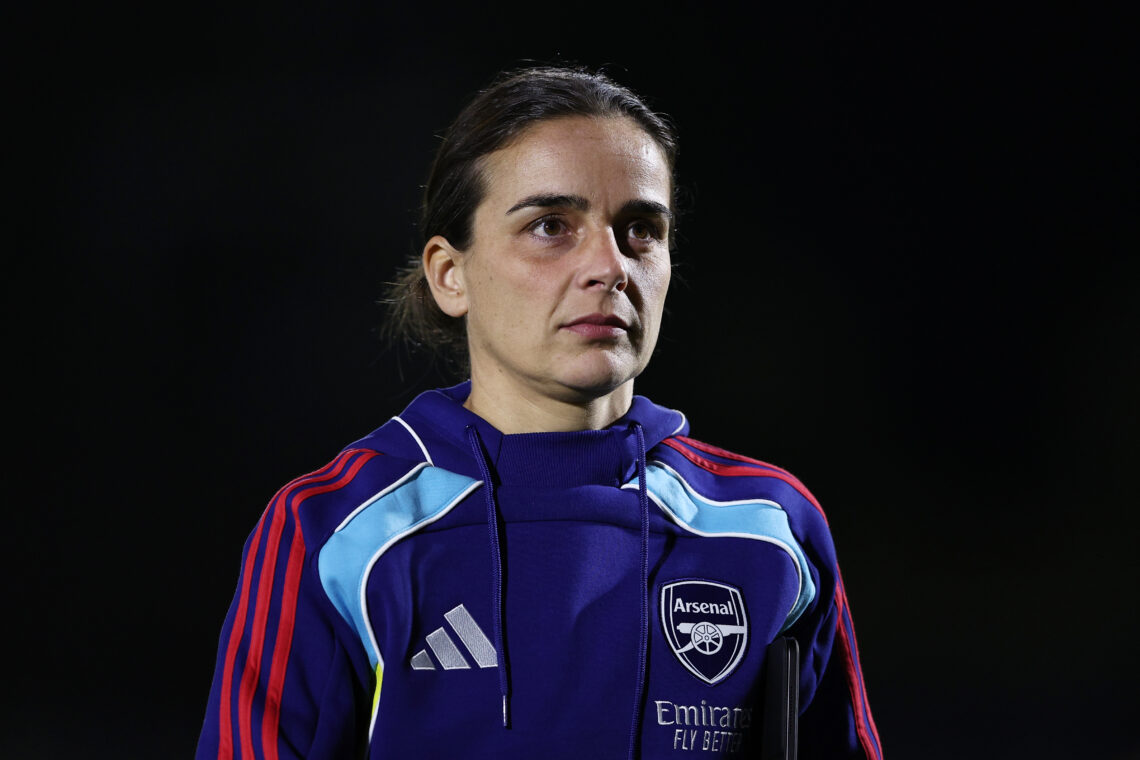 BOREHAMWOOD, ENGLAND - OCTOBER 07: Renee Slegers, Manager of Arsenal, looks prior to the UEFA Women's Champions League 2025/26 league phase match b...