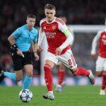 LONDON, ENGLAND: Martin Odegaard of Arsenal during the UEFA Champions League 2025/26 League Phase MD2 match between Arsenal FC and Olympiacos FC at Arsenal Stadium on October 01, 2025. (Photo by Michael Steele/Getty Images)