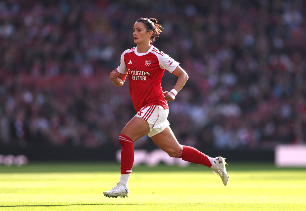 Injuries bite as Arsenal women win in the Champions League 2 LONDON, ENGLAND - OCTOBER 12: Emily Fox of Arsenal during the Barclays Women's Super League match between Arsenal and Brighton & Hove Albion at Emirates Stadium on October 12, 2025 in London, England. (Photo by Alex Pantling/Getty Images)