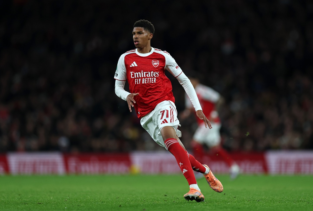 LONDON, ENGLAND: Andre Harriman-Annous of Arsenal during the Carabao Cup Fourth Round match between Arsenal and Brighton & Hove Albion at Emirates Stadium on October 29, 2025. (Photo by Eddie Keogh/Getty Images)