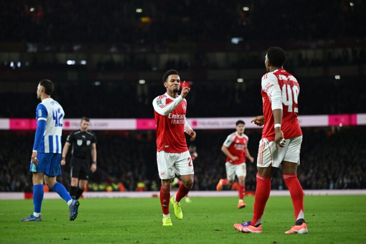LONDON, ENGLAND: Ethan Nwaneri of Arsenal celebrates scoring his team's first goal with teammate Myles Lewis-Skelly during the Carabao Cup Fourth R...