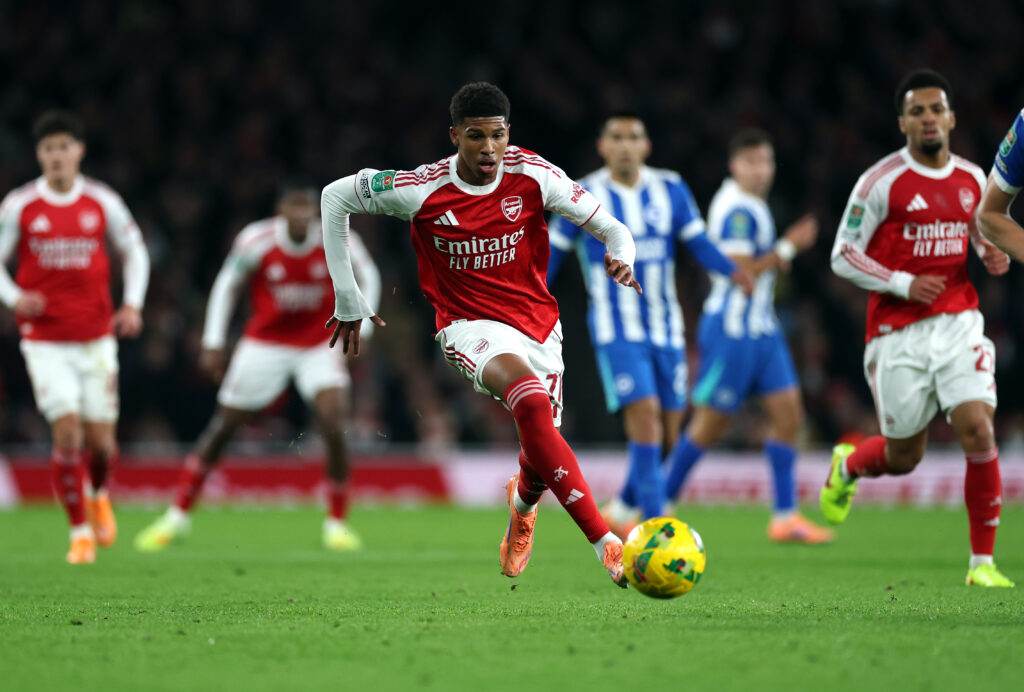 Arsenal kids dispatch Brighton to set up Palace quarter-final 5 LONDON, ENGLAND - OCTOBER 29: Andre Harriman-Annous of Arsenal chases the ball during the Carabao Cup Fourth Round match between Arsenal and Brighton & Hove Albion at Emirates Stadium on October 29, 2025 in London, England. (Photo by Eddie Keogh/Getty Images)