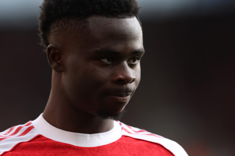 LONDON, ENGLAND - OCTOBER 04: Bukayo Saka of Arsenal during the Premier League match between Arsenal and West Ham United at Emirates Stadium on Oct...