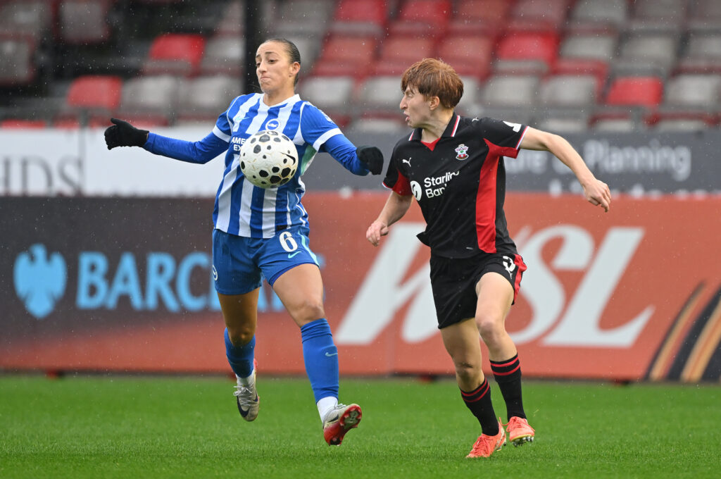 Will Arsenal women's loan players be Gunners next season? 4 CRAWLEY, ENGLAND - OCTOBER 19: Rosa Kafaji of Brighton & Hove Albion is put under pressure by Milly Mott of Southampton during the Subway Women's League Cup match between Brighton & Hove Albion and Southampton at Broadfield Stadium on October 19, 2025 in Crawley, England. (Photo by Mike Hewitt/Getty Images)
