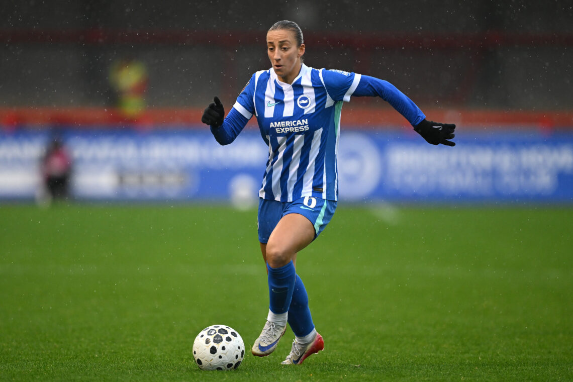CRAWLEY, ENGLAND - OCTOBER 19: Rosa Kafaji of Brighton in action during the Subway Women's League Cup match between Brighton & Hove Albion and ...