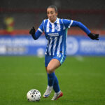 CRAWLEY, ENGLAND - OCTOBER 19: Rosa Kafaji of Brighton in action during the Subway Women's League Cup match between Brighton & Hove Albion and Southampton at Broadfield Stadium on October 19, 2025 in Crawley, England. (Photo by Mike Hewitt/Getty Images)