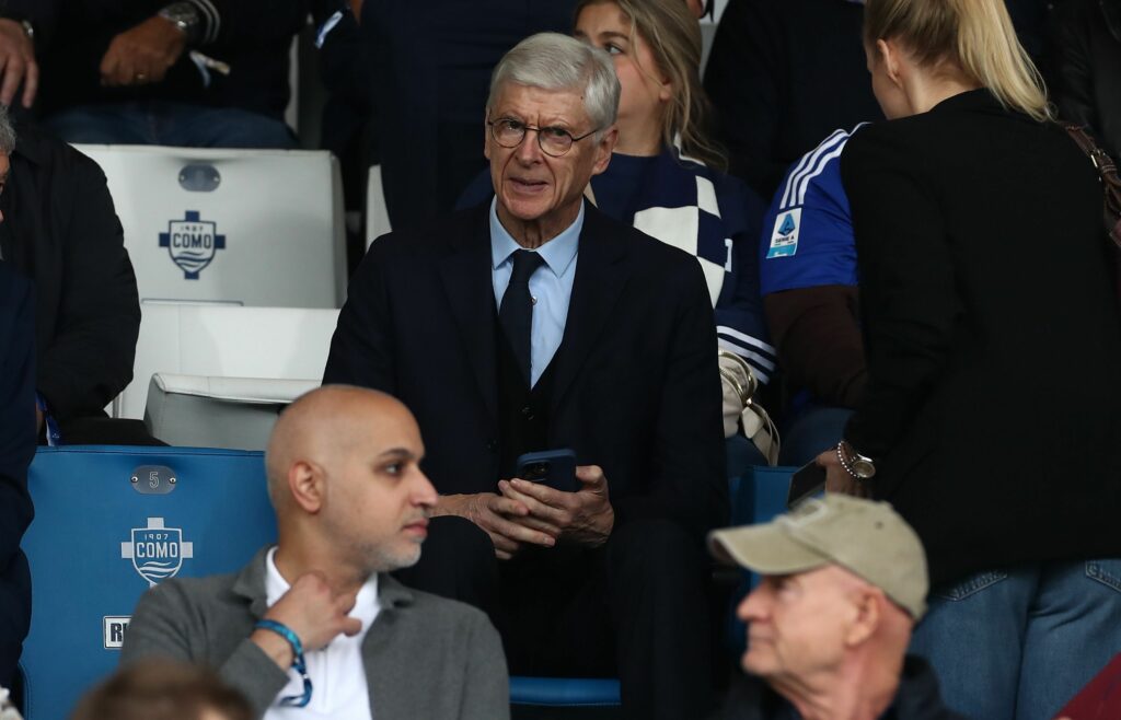 COMO, ITALY - OCTOBER 19: Arsene Wenger looks on before the Serie A match between Como 1907 and Juventus FC at Giuseppe Sinigaglia Stadium on October 19, 2025 in Como, Italy. (Photo by Marco Luzzani/Getty Images)