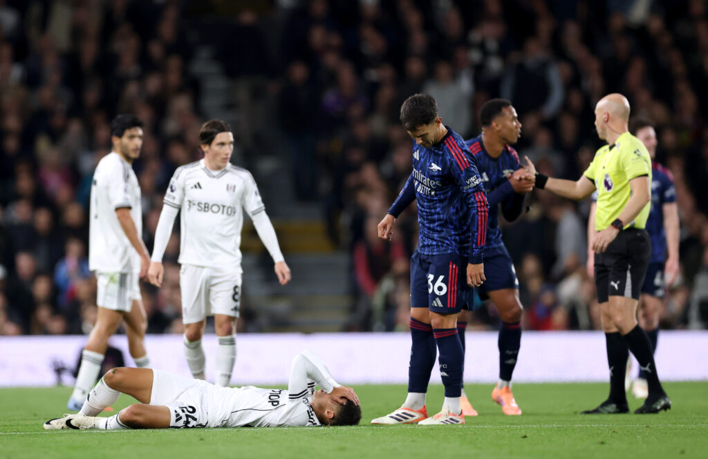 Arsenal star explains why he chose Gunners over Real Madrid and Liverpool 4 LONDON, ENGLAND - OCTOBER 18: Joshua King of Fulham reacts as he lies on the floor as Martin Zubimendi of Arsenal looks on during the Premier League match between Fulham and Arsenal at Craven Cottage on October 18, 2025 in London, England. (Photo by Alex Pantling/Getty Images)