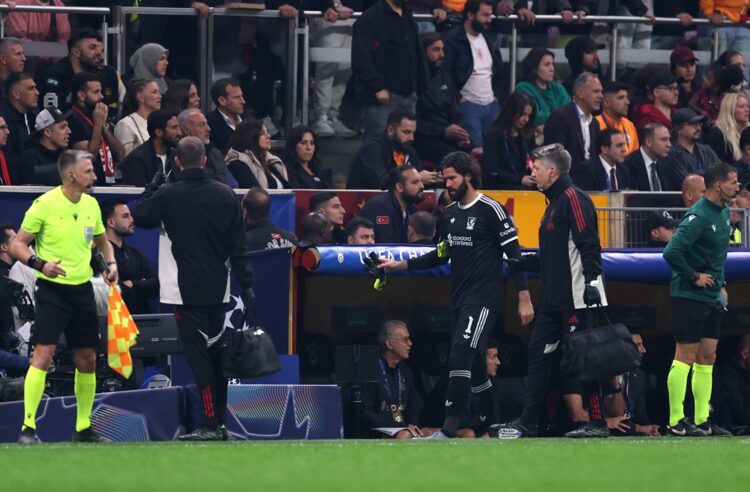 ISTANBUL, TURKEY: Alisson Becker of Liverpool leaves the pitch following an injury during the UEFA Champions League 2025/26 League Phase MD2 match ...