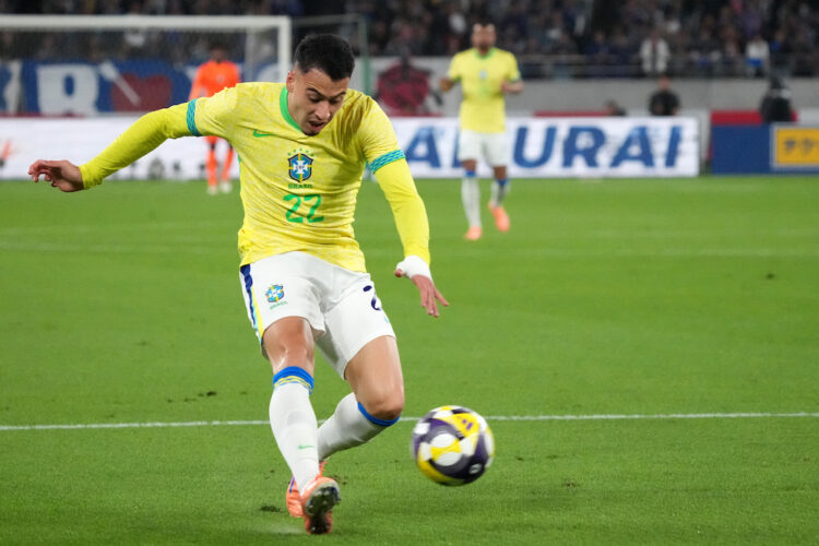 CHOFU, JAPAN: Gabriel Martinelli of Brazil in action during the international friendly match between Japan and Brazil at Tokyo Stadium on October 1...
