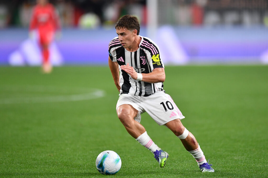 TURIN, ITALY - AUGUST 24: Kenan Yildiz of Juventus in action during the Serie A match between Juventus FC and Parma Calcio 1913 at Allianz Stadium on August 24, 2025 in Turin, Italy. (Photo by Valerio Pennicino/Getty Images)