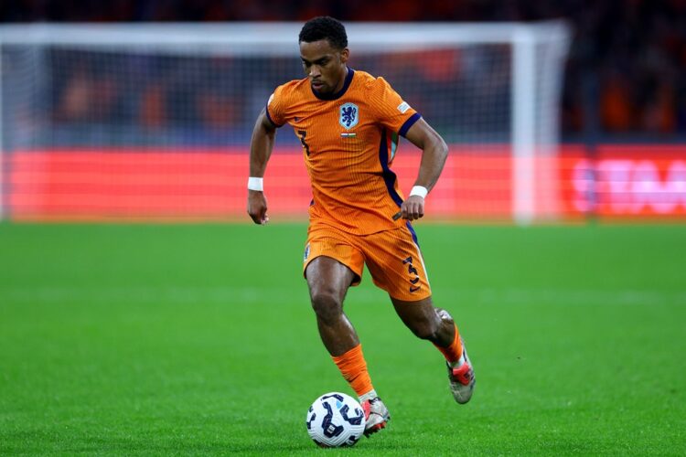 AMSTERDAM, NETHERLANDS: Jurrien Timber of Netherlands in action during the UEFA Nations League 2024/25 League A Group A3 match between Netherlands ...
