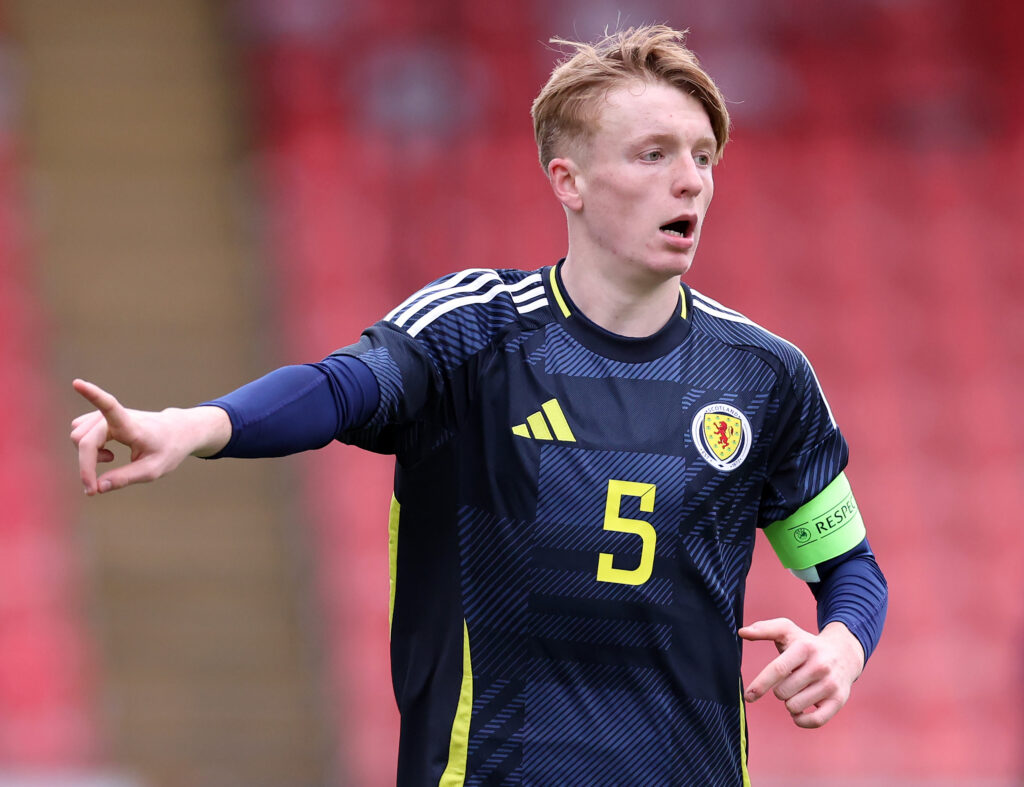 Arsenal new boy: My mum and dad cried tears of pride when I signed Gunners deal 3 CUMBERNAULD, SCOTLAND - OCTOBER 13: Callan Hamill of Scotland is seen during the U16 Victory Shield match between Scotland and Wales at Broadwood Stadium on October 13, 2024 in Cumbernauld, Scotland. (Photo by Ian MacNicol/Getty Images)